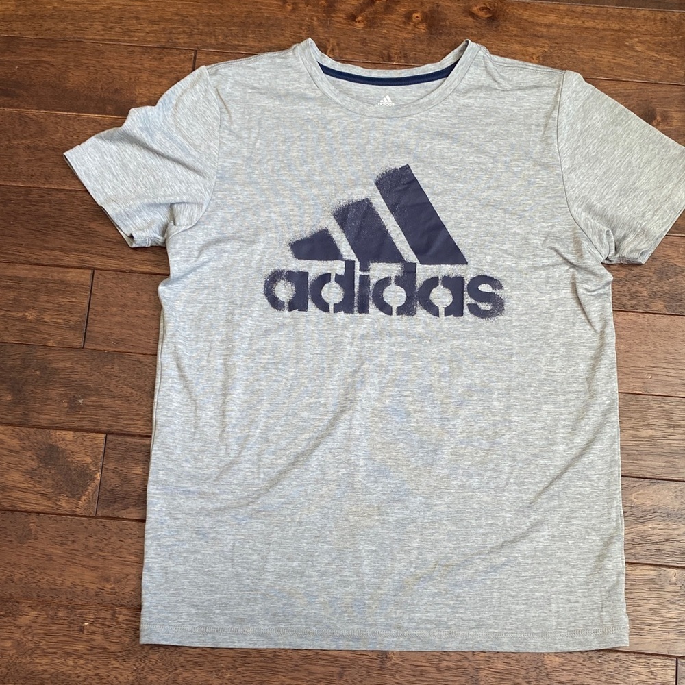 Adidas Kids Heather Gray Tee with Navy Logo